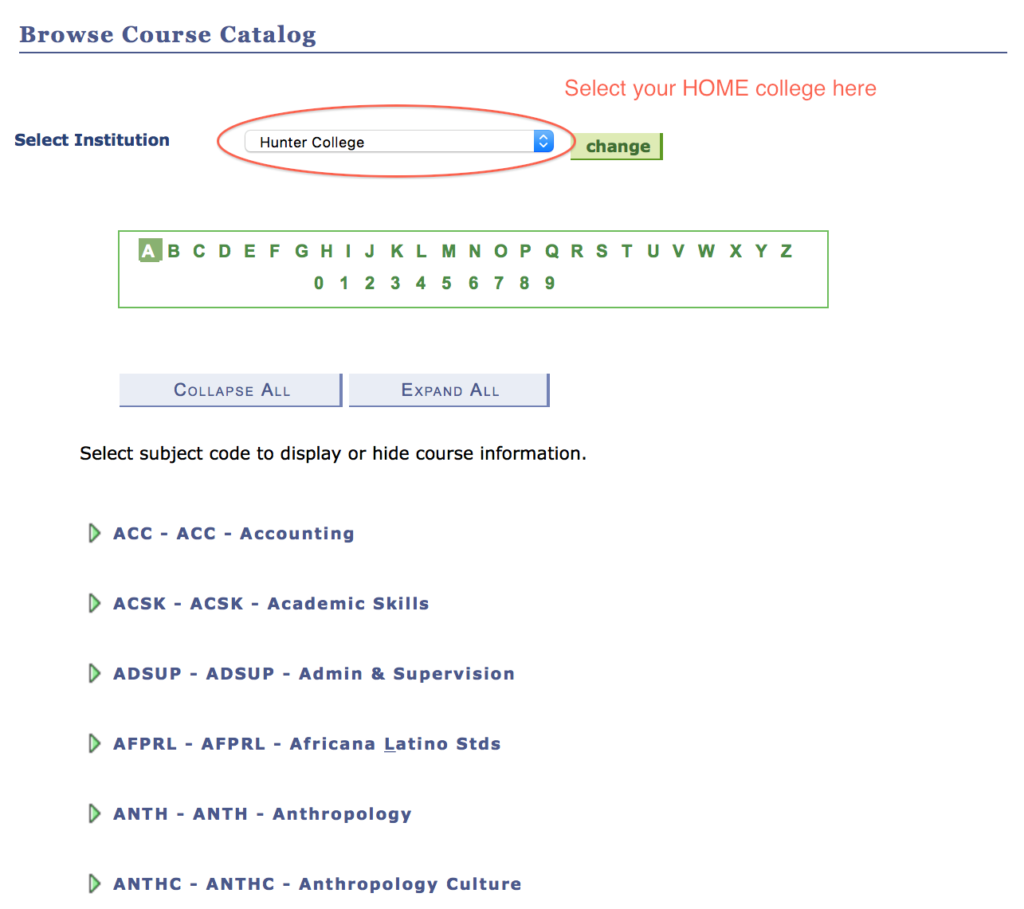 browse course catalog with dropdown menu- edited annotated