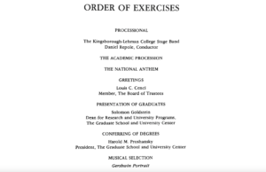 Order of Exercises from the 1987 commencement ceremony booklet