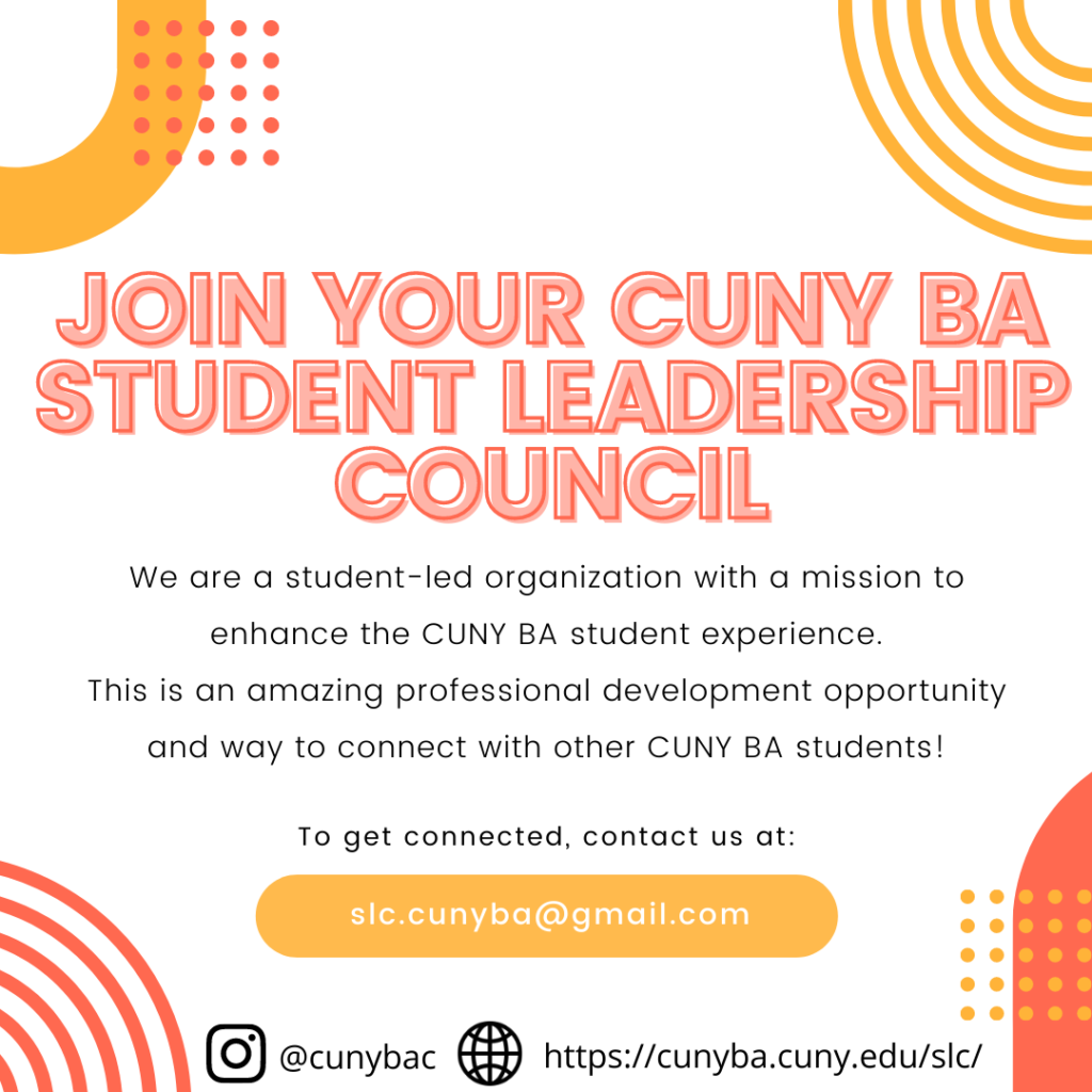 Flyer to join CUNYBA Student Leadership Council SLC